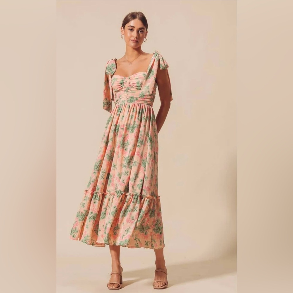So Me Pink Floral Maxi Dress with Green Print - Picture 2 of 7